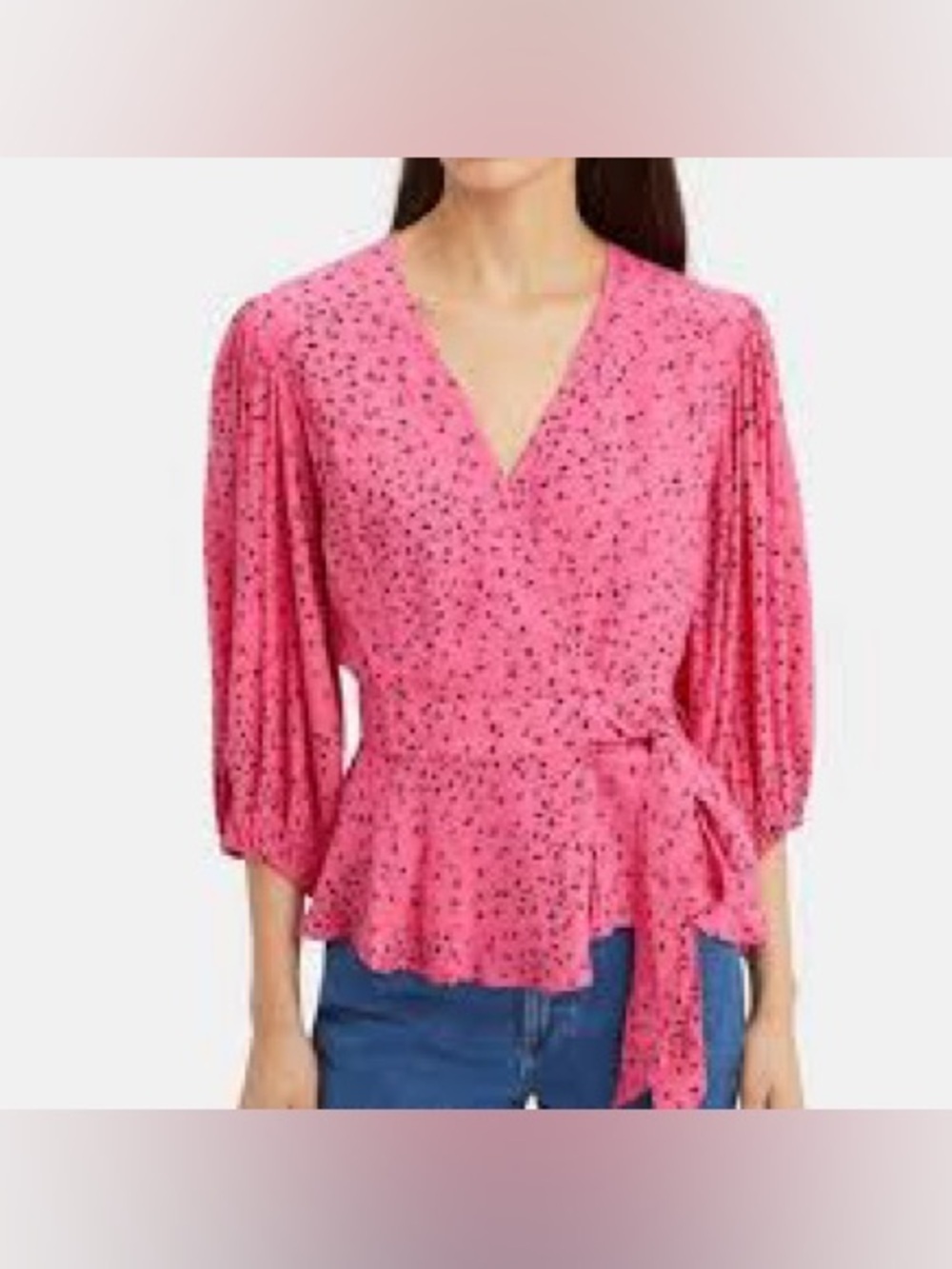 Gap Pink Floral Wrap Blouse Ganni-Inspired Puff Sleeve Top